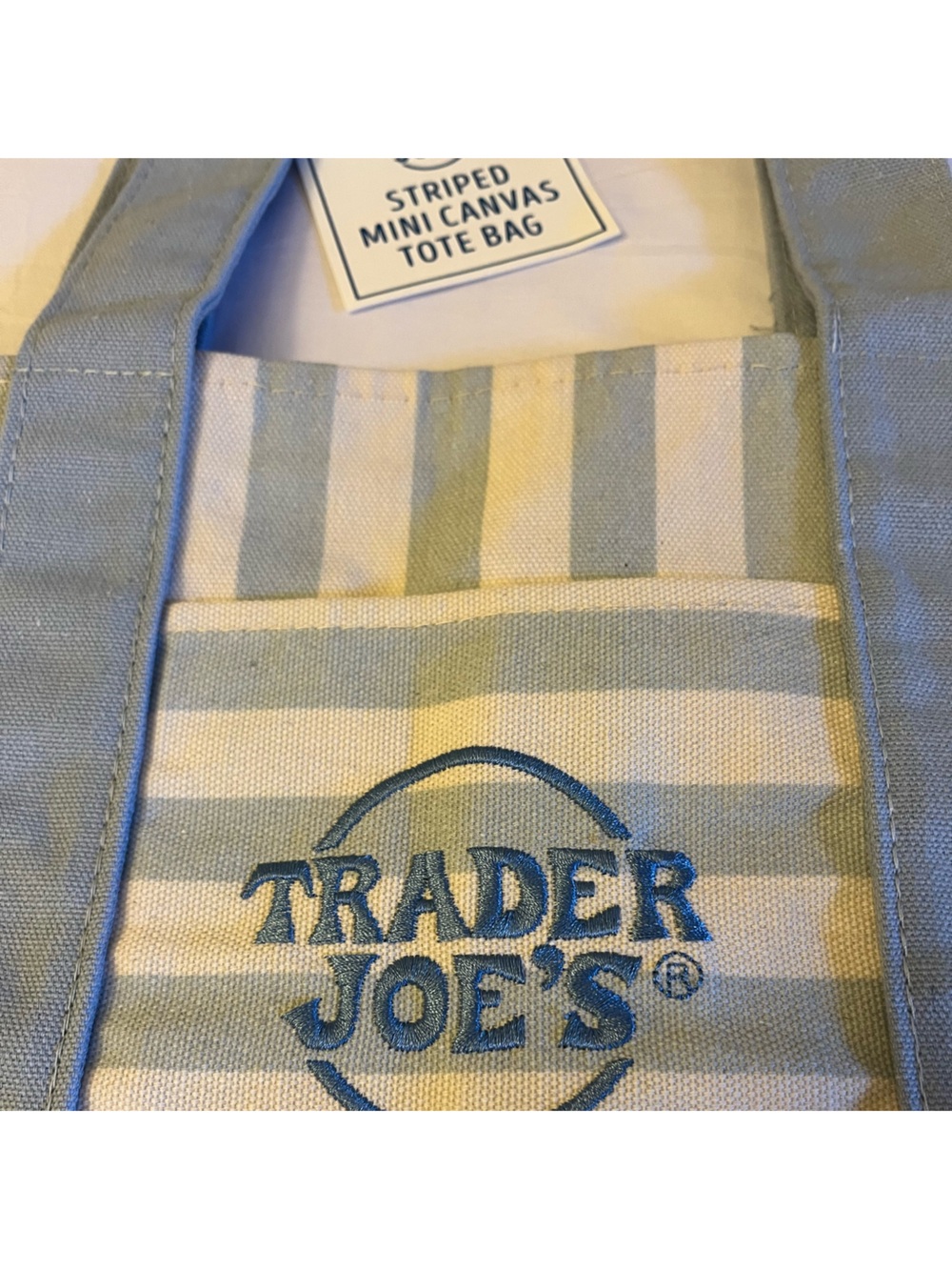 Trader Joe's Striped Mini Canvas Tote - Light Blue & Cream